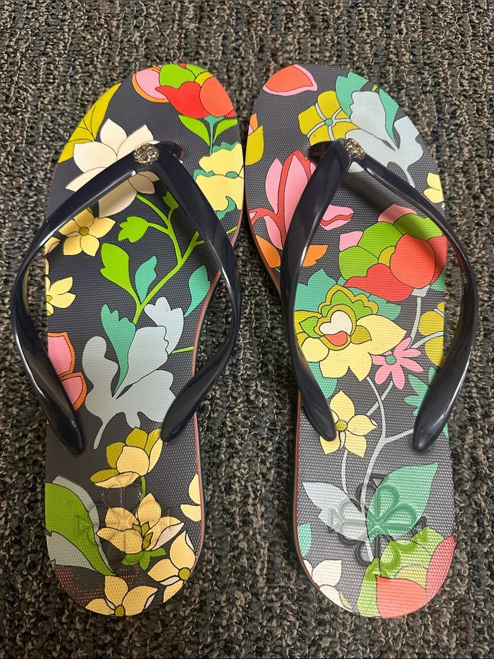 kate spade Floral Flip Flop Sandals - Navy Straps with Multicolor Print